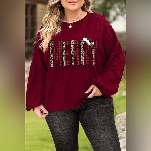 Plus Size MERRY CHRISTMAS Dropped Shoulder Top - Picture 1 of 3